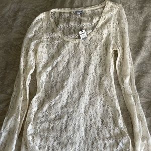 Long sleeve ivory lace top